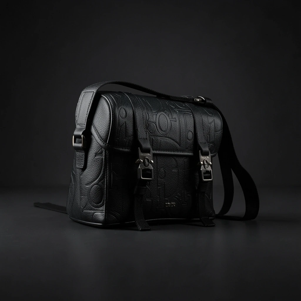 Bolso de cuero negro con detalles en relieve