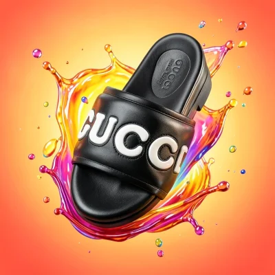 Chancleta de cuero negro con logo